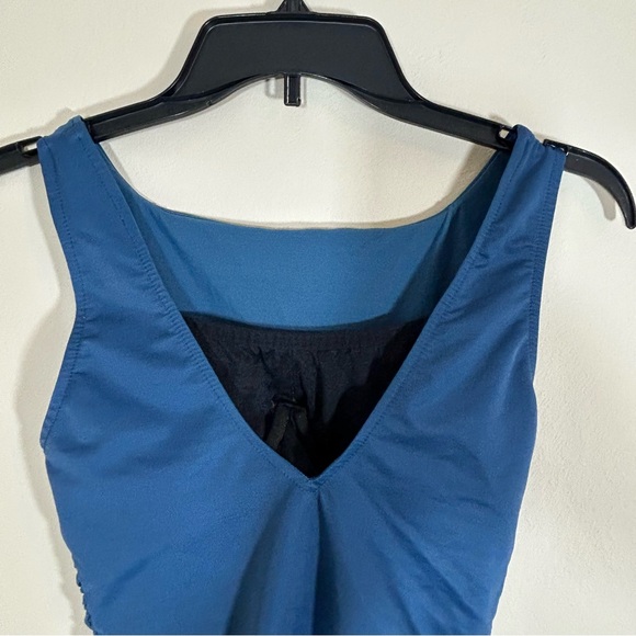 Miraclesuit Ruched One Piece Swimsuit Size 10 Teal Blue Slimming Lined Underwire - Picture 5 of 14